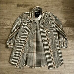 NWT Hollister Women's Plaid Flannel Jacket - Black and Tan- SZ: XS